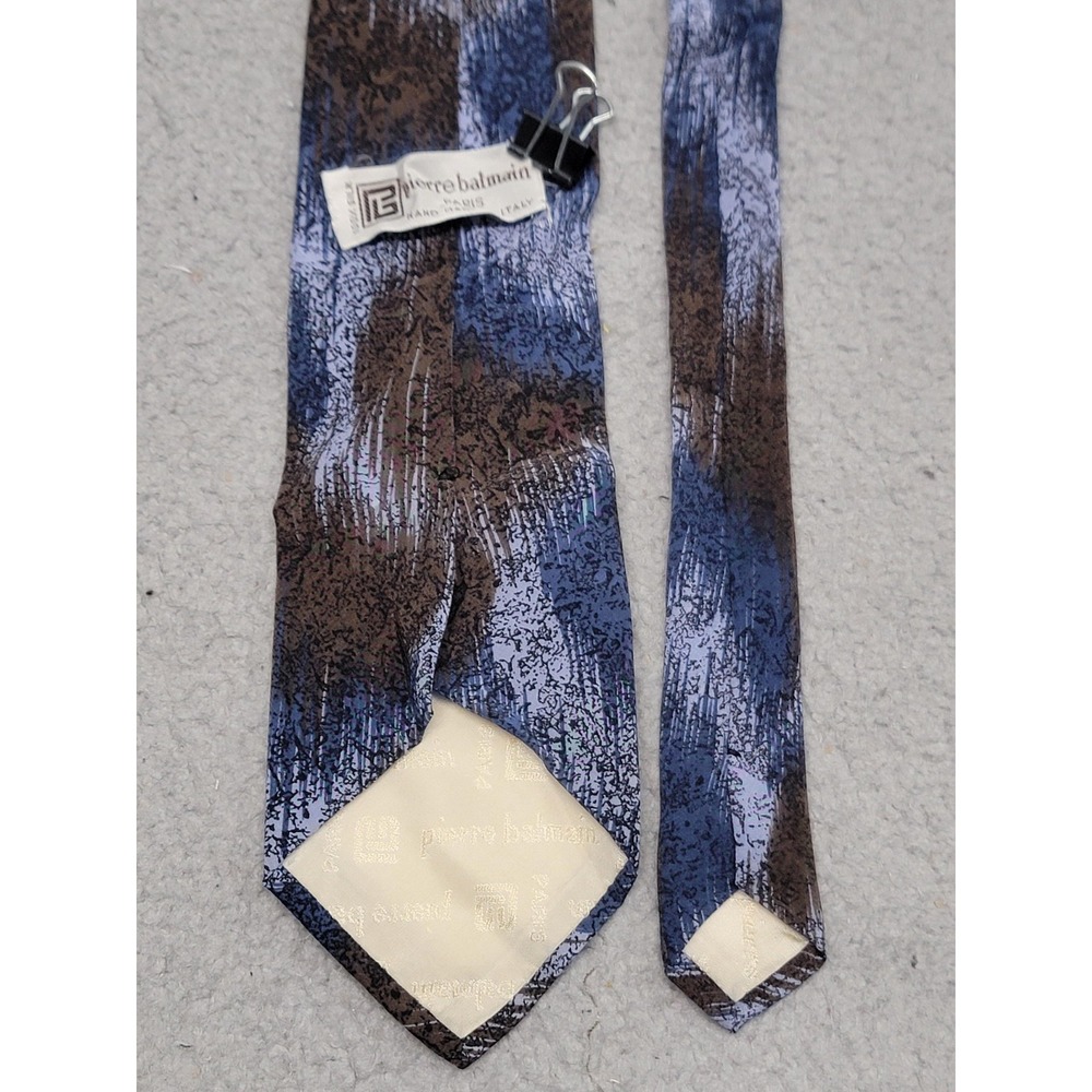 Pierre‎ Balmain Tie Mens Brown Blue Abstract Made In Italy Silk Necktie Classic
